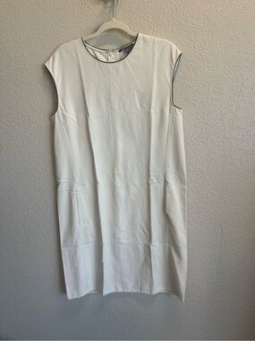 Vince White Sleeveless Shift Dress with Contrast Trim